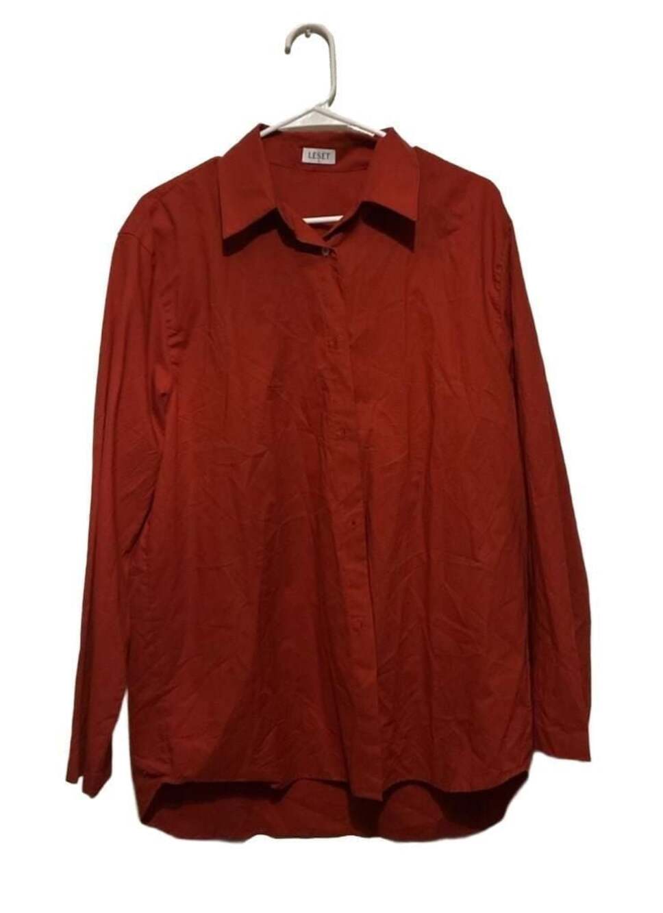 LESET 100% Cotton Long Sleeve Button-Down Shirt Size L Red